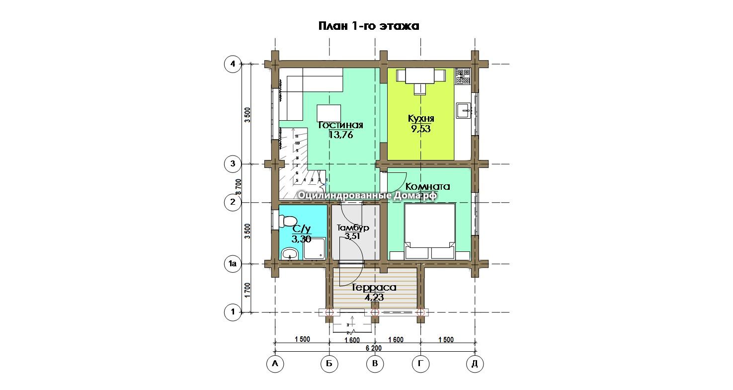 Проект дома из ОЦБ бревна с мансардой 